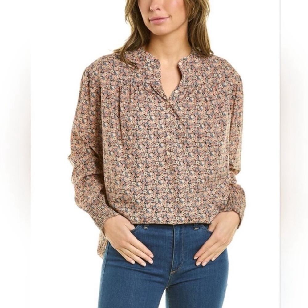 Ba&sh Freja Micro Floral Long Sleeve Button Neck Cotton-Poplin Blouse Sz 3 (L)